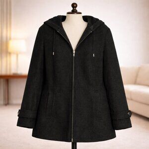 Fleet Street Ltd. Black Wool-Blend Hooded Coat — 1X